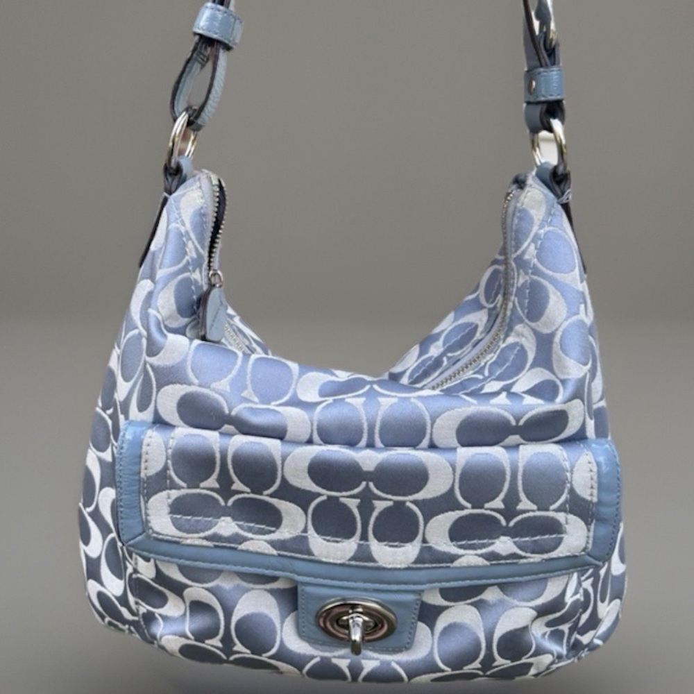 Coach Sateen Satin Signature Light Blue Hobo y2k bag